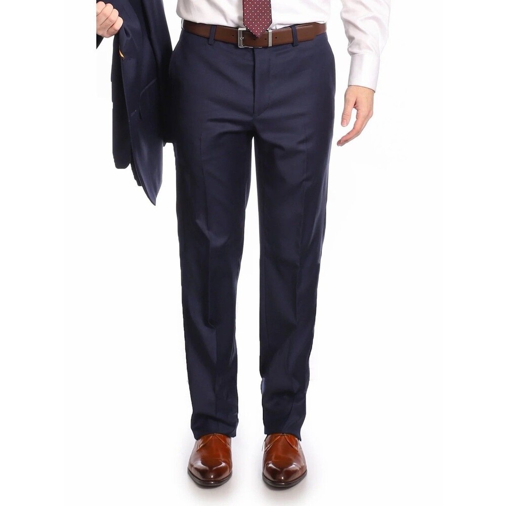 NWT Peter Manning Men's 100% Wool Dress Pants Blue Flat Front 38 x 26